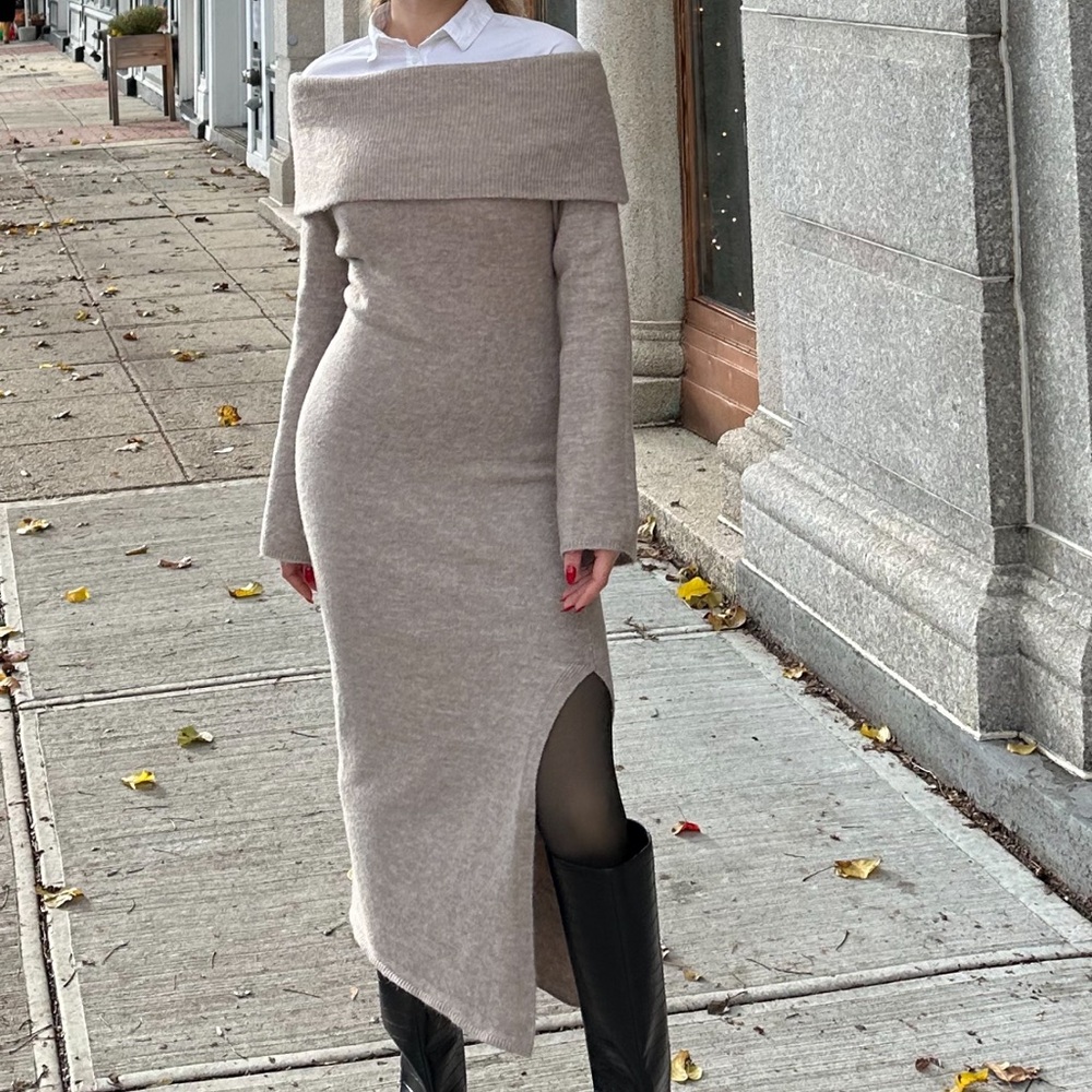 H&M Beige Off-Shoulder Dress